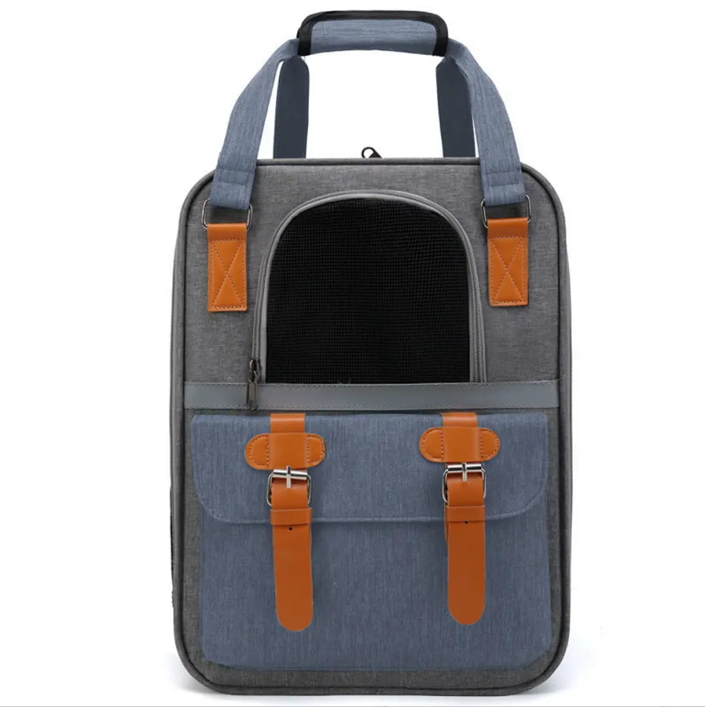 Rucsac Animale de Companie BESEDER, Material Oxford, 41x30x21 cm, Water Resistant, Albastru și Gri